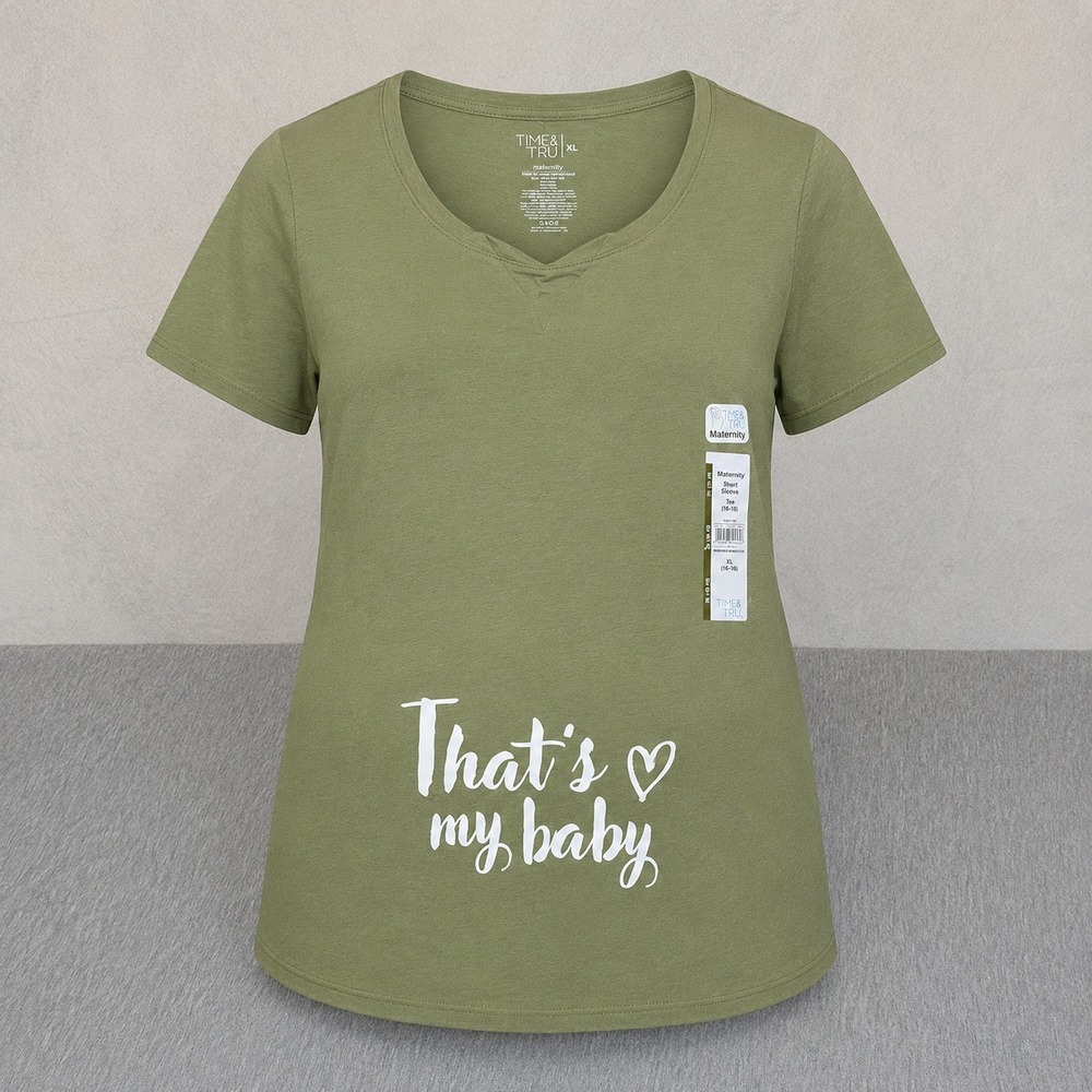 3 Pc  Pack Time and Tru Maternity Graphic Tee XL16-18 Thats My Baby Green V-Neck